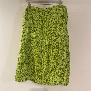 Leilei Green Black 100% Silk Skirt With Side Zipper       Size L